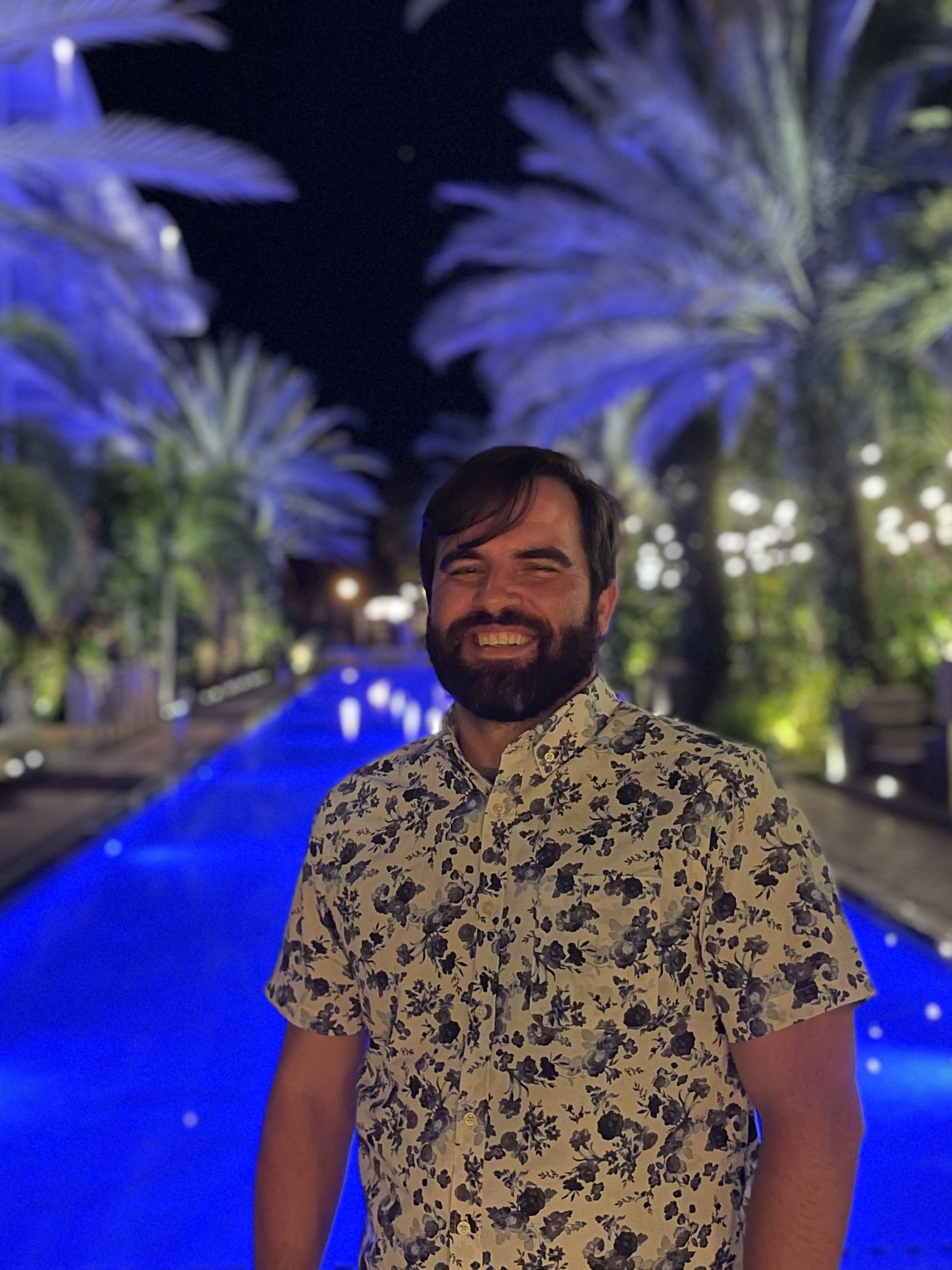 Picture of Patrick in front of the pool at the National Hotel in Miami Beach